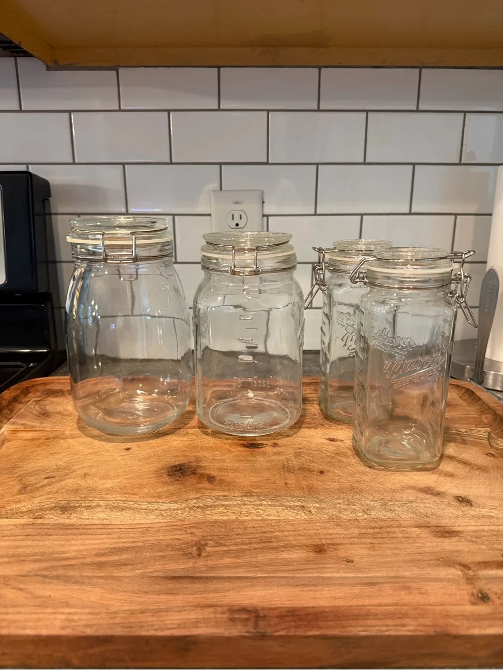 (4) Storage Jars w/ hinged lids - tight seal - 1 IKEA KORKEN 1.9 qt + 3 Mason